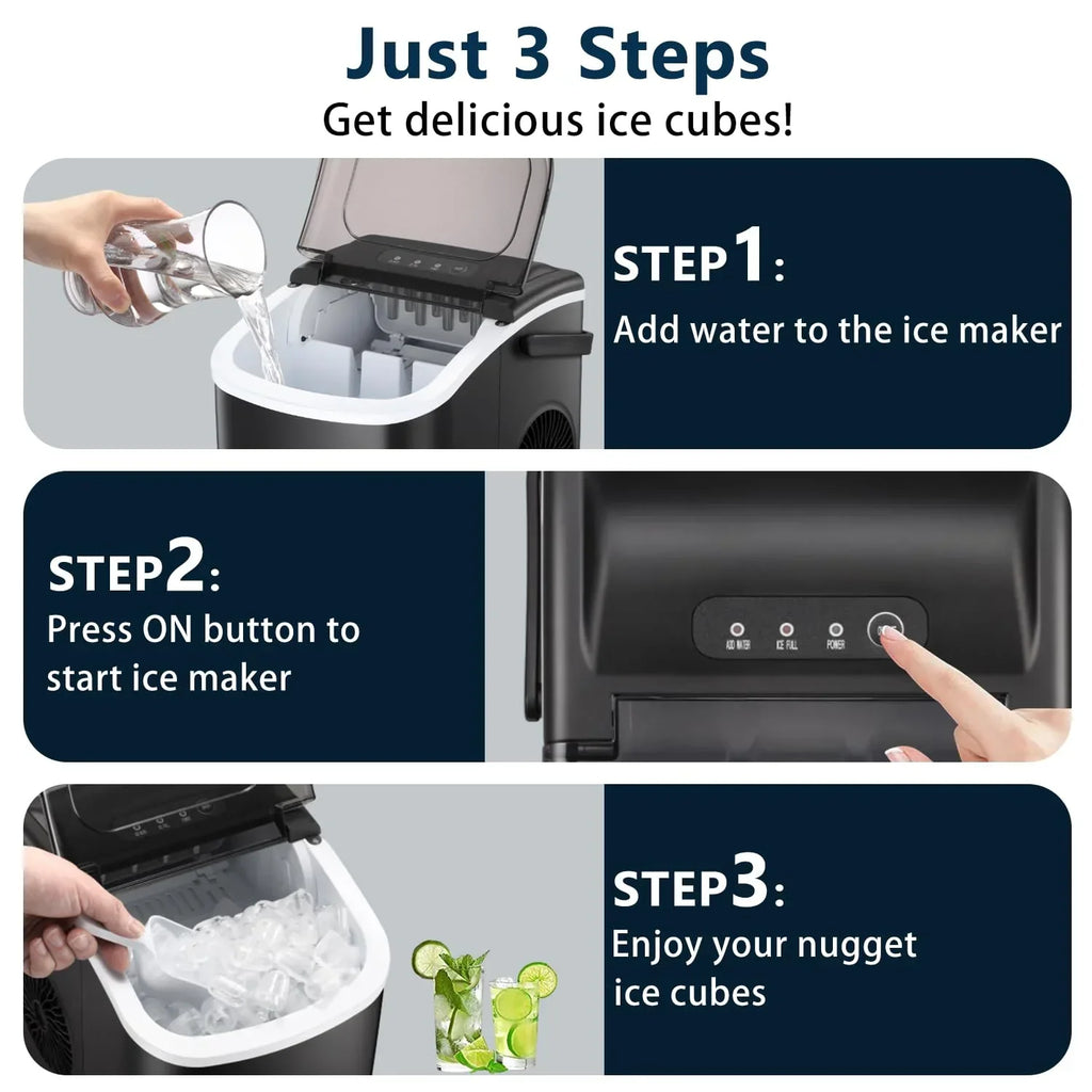 Joy Pebble Countertop Bullet Ice Maker With Handle, 9 Ice Cubes in 6 Mins, 26Lbs/24H