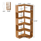 6-Tier Corner Bookshelf, 64.9 Inch Tall, Freestanding Wood Industrial Bookcase