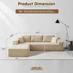 ovios 104in L-Shape Sectional Sofa With Chaise, Grey Plush Corduroy Fabric