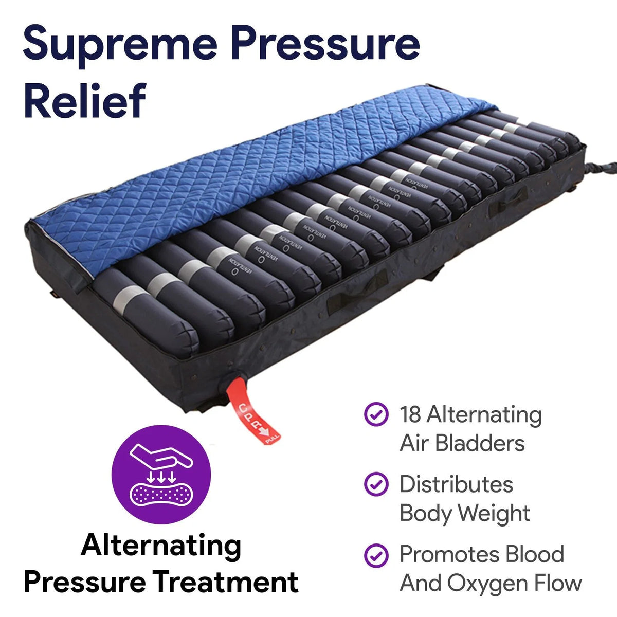 Proheal Alternating Pressure Bed Pad Air Mattress Overlay With Pump, 5 Inch, 36 Inch x 80 Inch