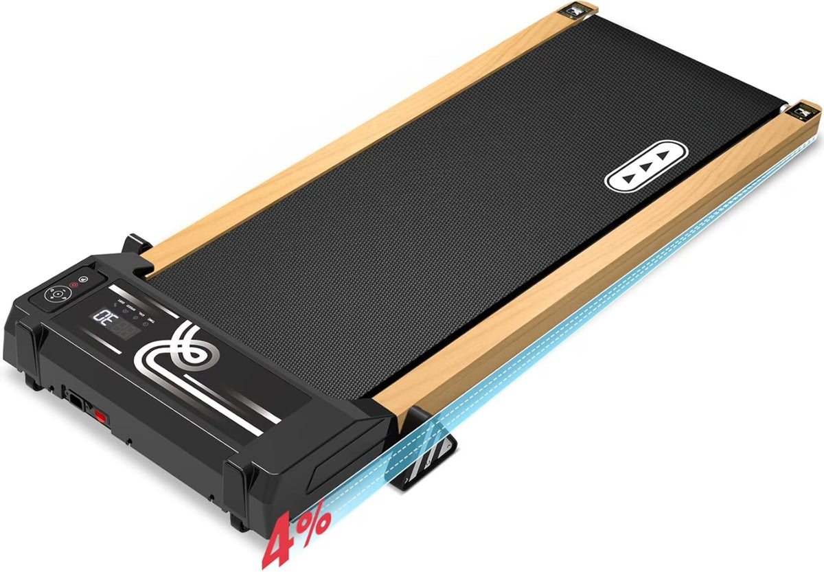 Ecotronic Indoor Electric Walking Pad With Natural Wood Finish, 2.25HP Motor, LED Display, Remote Control And Incline