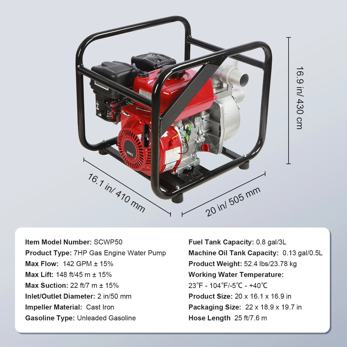 BENTISM 2 in 7HP 4-Stroke Gasoline Water Transfer Pump - SCWP50