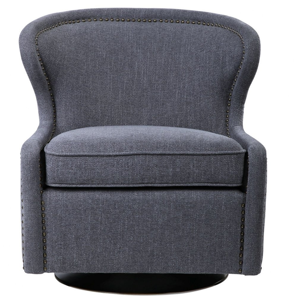 Bailey Street Home Swivel Chair, 32 inch, Dark Charcoal Gray/Antique Brass Finish - 208-Bel-4190615