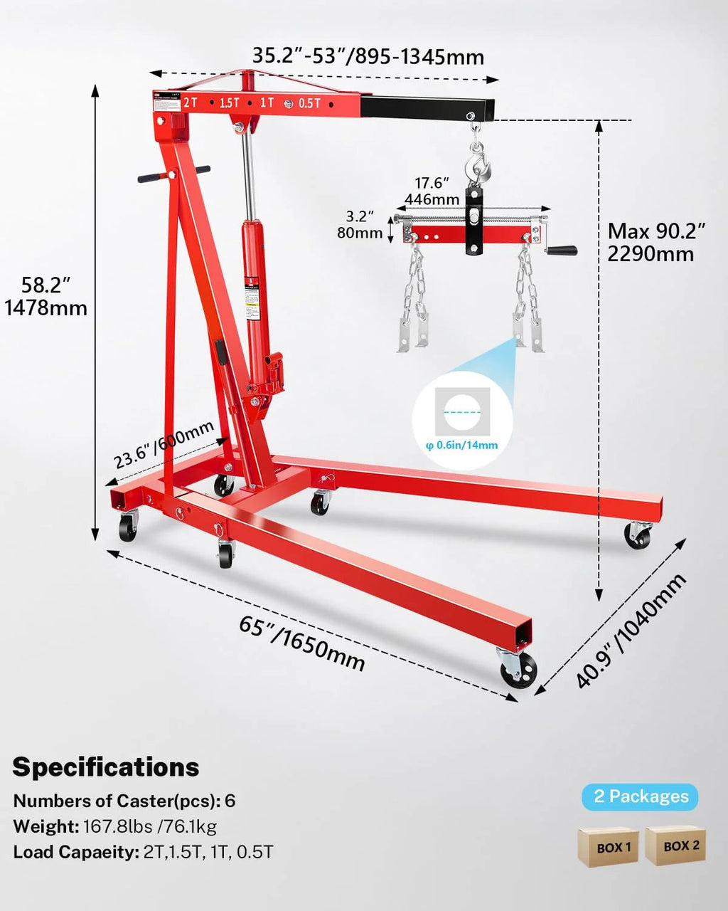 Garvee 2 Ton Hydraulic Folding Shop Crane Engine Hoist With Lever