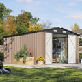 Aoxun Outdoor Storage Shed 10 x 12FT Brown - Double Hinged Door