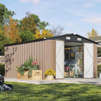 Aoxun Outdoor Storage Shed 10 x 12FT Brown - Double Hinged Door