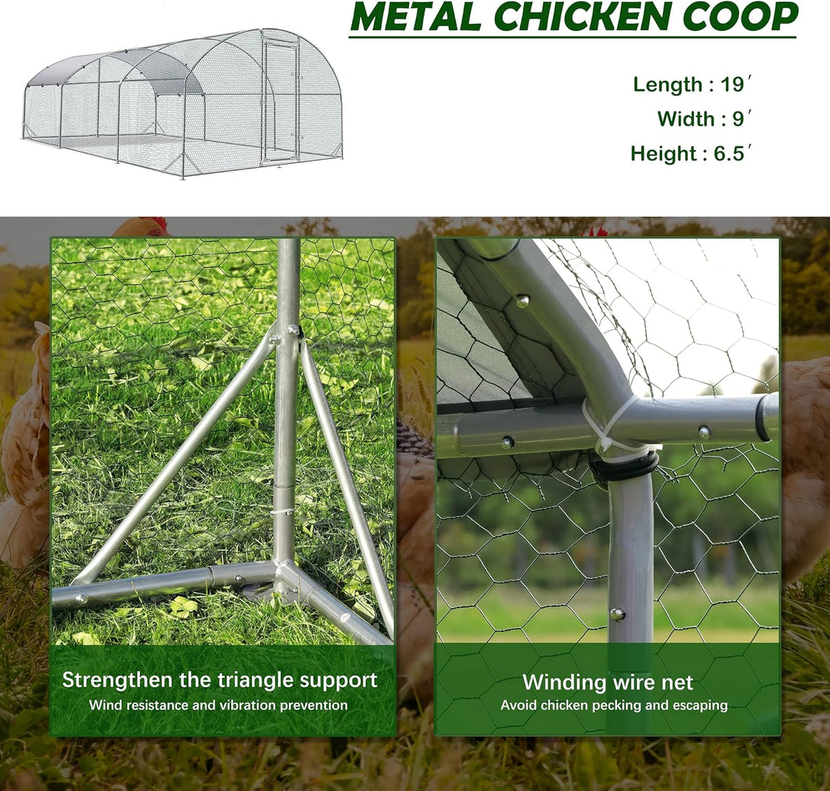 Betterhood Metal Chicken Coop With Cover, 9 ft W x 19 ft L x 6.5 ft H