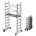 Aluminum Folding Scaffolding Ladder With Wheels, 60in W x 116in H, 8 Steps, 330 lbs - APJC-PSL168