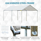 Outsunny Galvanized Steel Carport Canopy 10' x 20', White - 3 Reinforced Steel Cables