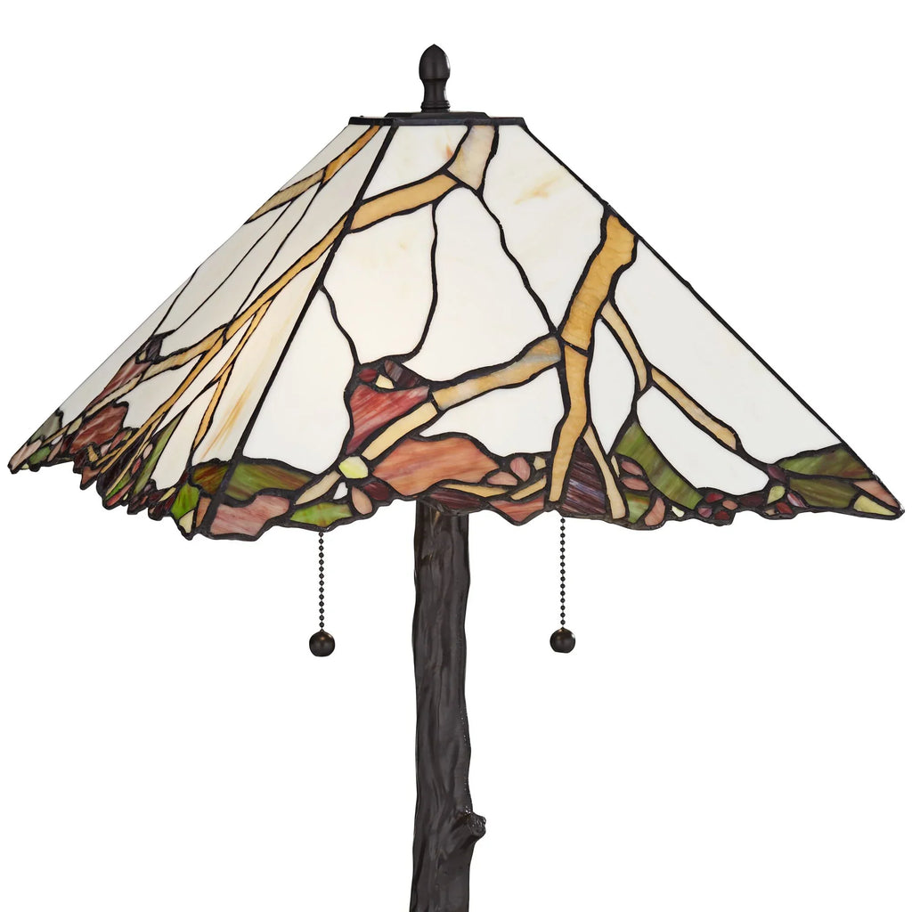 Robert Louis Tiffany Table Lamp 26 inch High Dark Bronze Cherry Blossom Stained Art Glass Shade