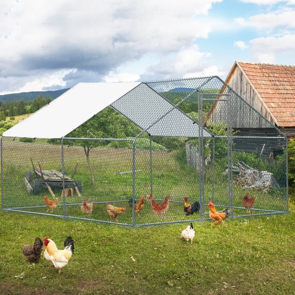 Al Fresco Metal Chicken Coop With Waterproof Cover, Silver, 10 x 10 ft