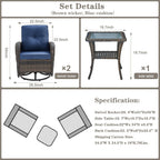 Belord 3-Piece Patio Swivel Rocking Chair Set With Side Table - Brown/Blue