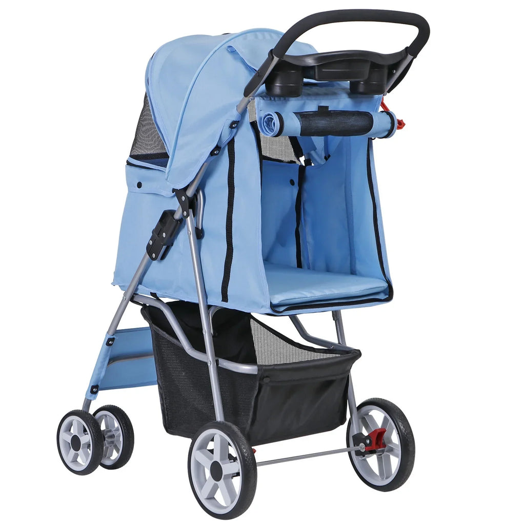 Foldable 4 Wheel Pet Stroller With Cup Holder