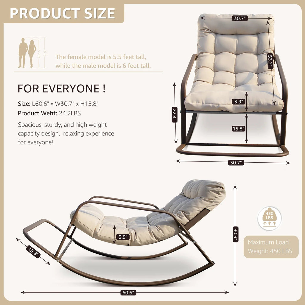 RADIATA Oversized Wicker Papasan Rocking Recliner With Footrest, 450 lbs, Beige