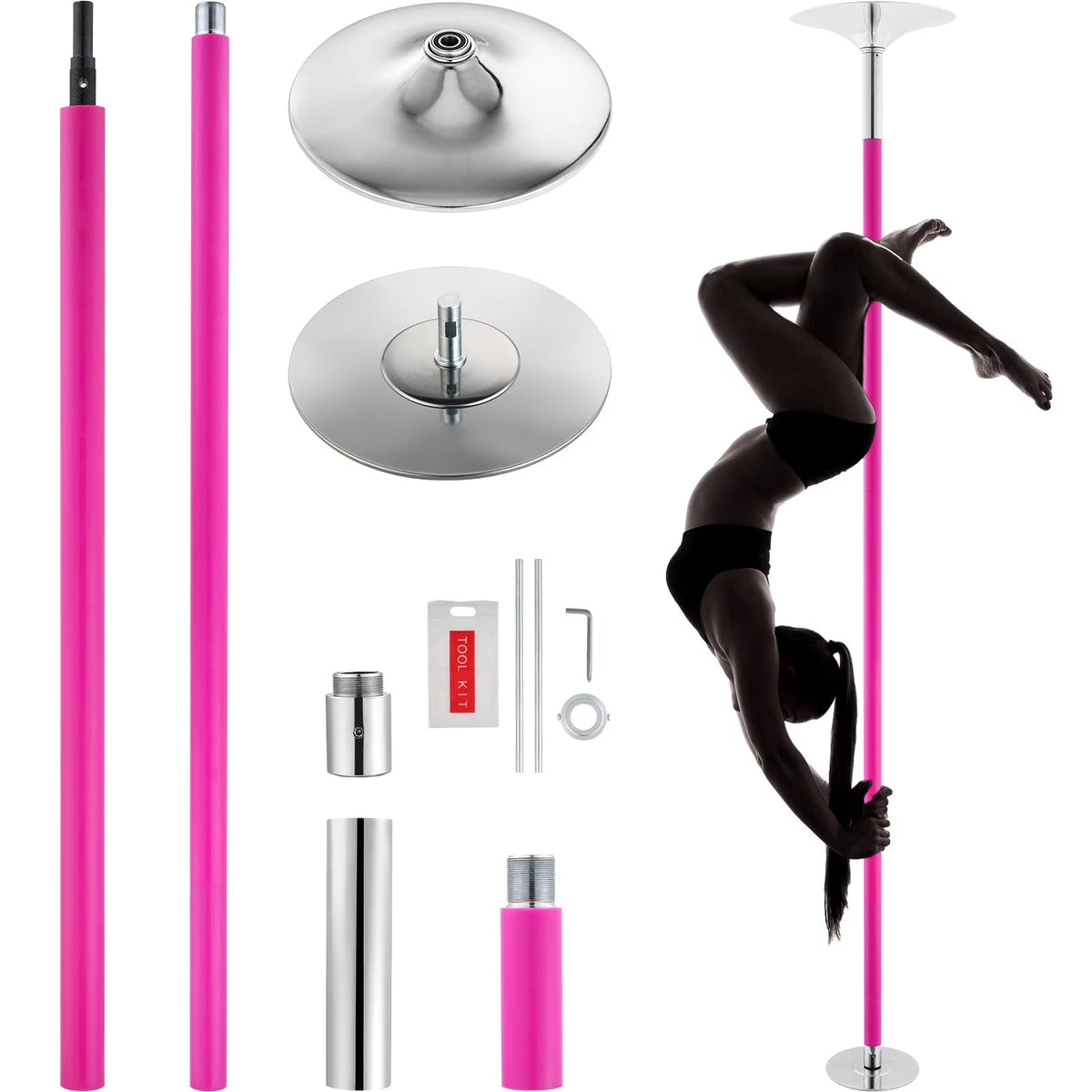 KFFKFF Dance Pole Set, 45mm Stainless Steel, Silver - HM-590S