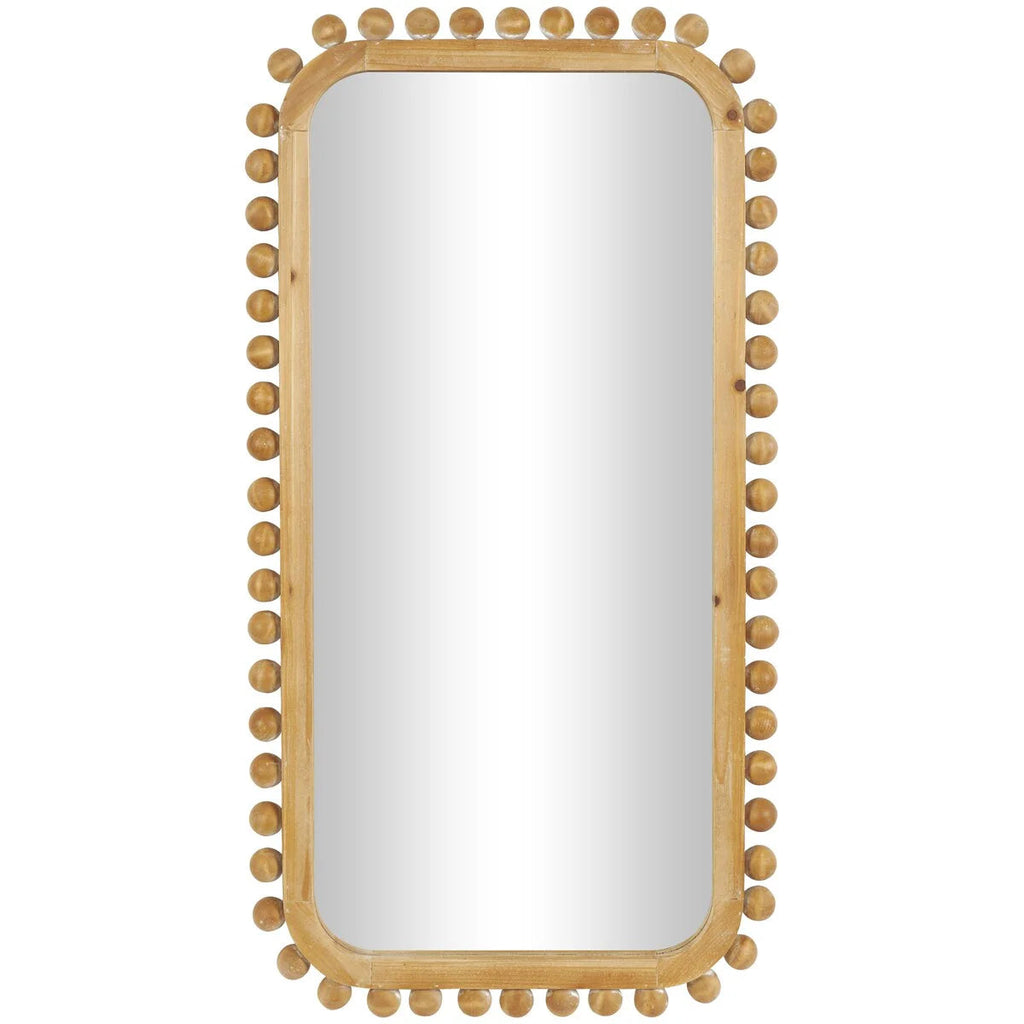 Brown Fir Wood Beaded Frame Wall Mirror 23.50in L x 1.50in W x 45.38in H