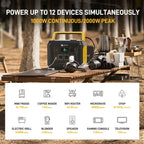 AlphaESS Portable Power Station 1036Wh, 1000W AC Output, 2000W Peak - AP1000