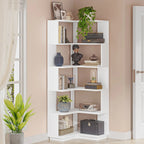 6-Tier Corner Bookshelf, 64.9 Inch Tall, Freestanding Wood Industrial Bookcase