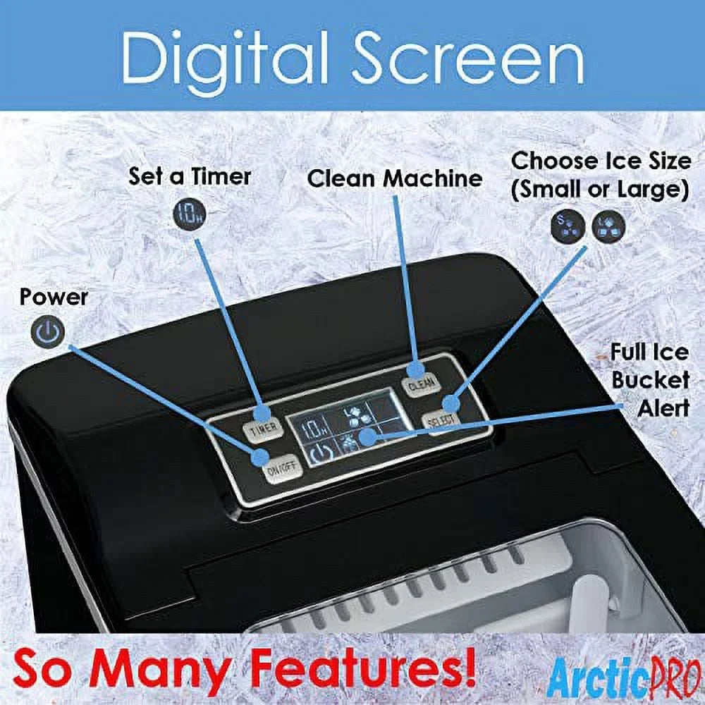 Arctic-Pro Portable Digital Ice Maker Machine, 26 Pounds Daily, Black, 11.5x8.7x12.5 Inches