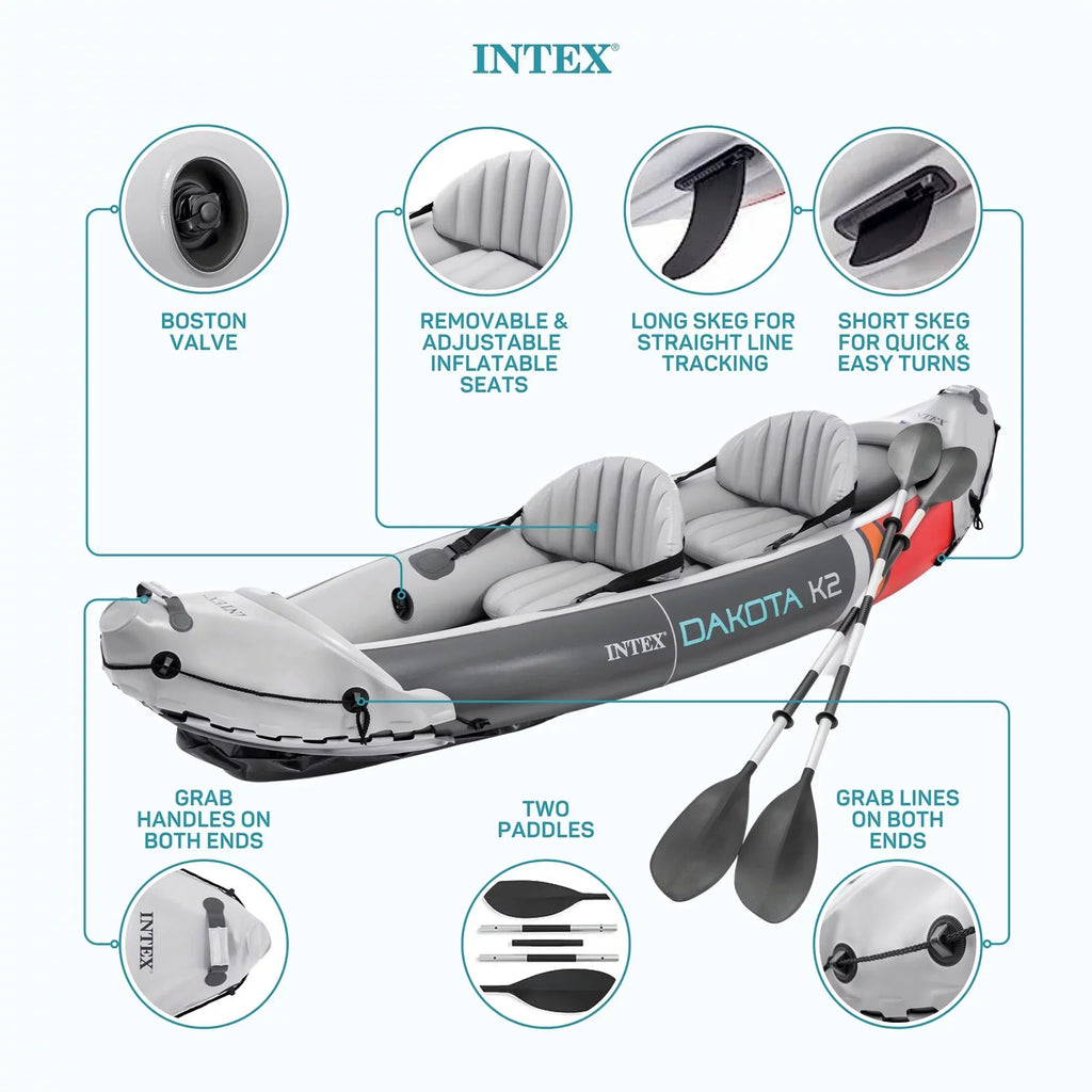 Intex Dakota K2 2-Person Vinyl Inflatable Kayak With Oars And Pump - Open Box