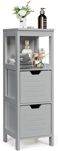 Freestanding Wooden Bathroom Storage Cabinet With 2 Adjustable Drawers - Gray