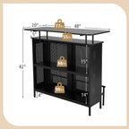 FJU 4-Tier Home Bar Cabinet With 2 Wine Storage Shelves, 6 Stemware Holders, Metal Front And Footrest, Black - 48 x 20 x 42 in