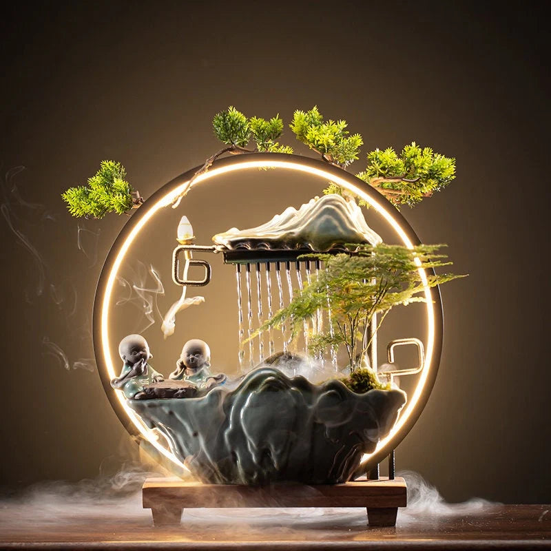Waterfall Incense Burner With LED Lamp And Circulating Water Fountain