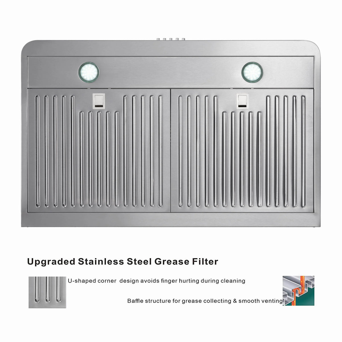 Everkitch 30 Inch Ducted Under Cabinet Range Hood, Stainless Steel, 400 CFM