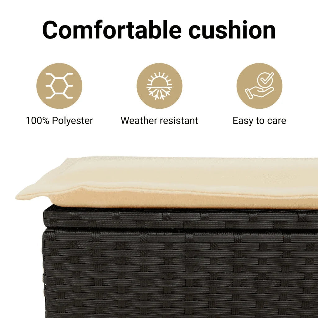 vidaXL Outdoor Poly Rattan Storage Bench With Cushion, Black, 45.3 x 20.1 x 20.5 in