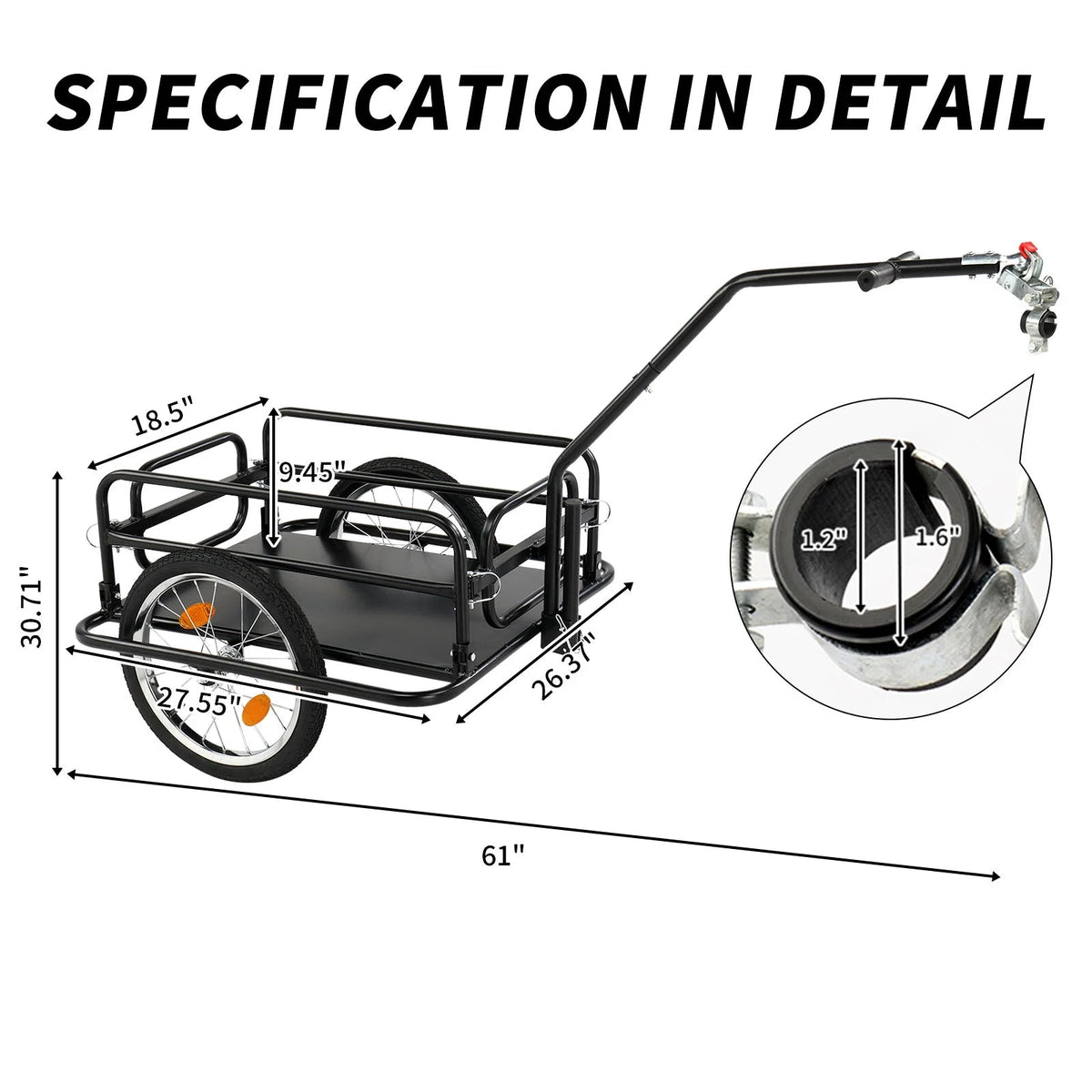 Ktaxon Two-Wheel Bicycle Cargo Trailer, Black, 16 in Inflatable Wheels