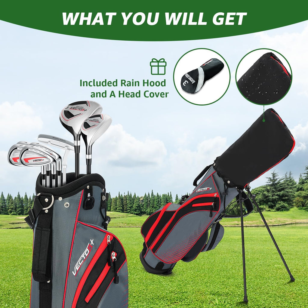 XDriveMax Complete Men's Golf Club Set With Stand Bag and Rain Cover - Left Hand Red