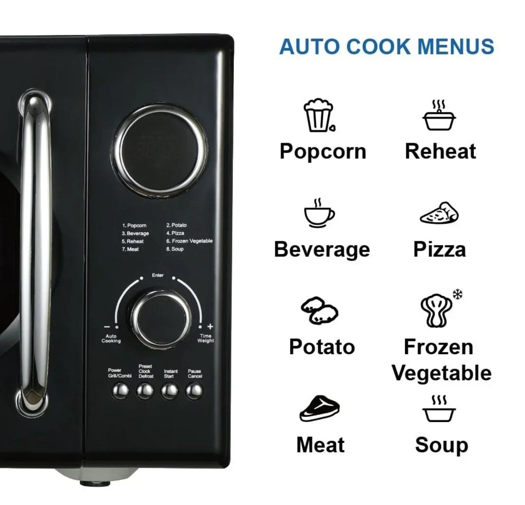 Emerson 0.9 Cu Ft 800W Retro Black Microwave Oven With Grill - MWRG0901BK