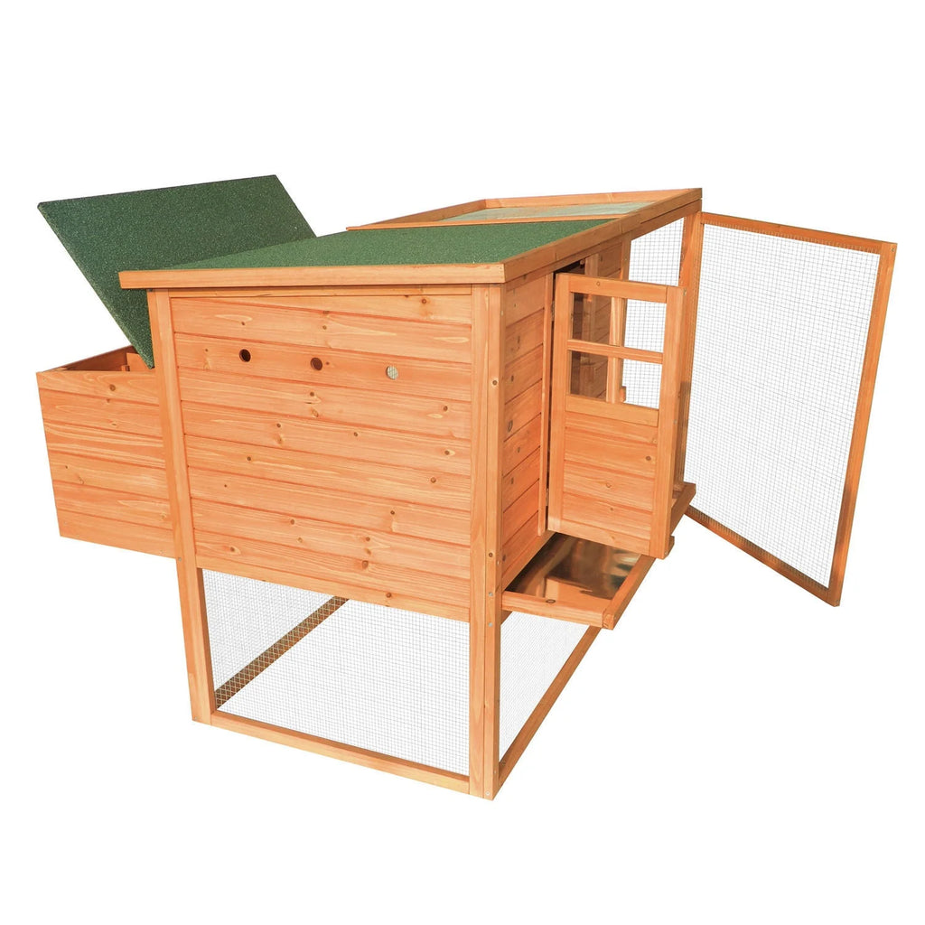 PawHut 64in Large Wooden Chicken Coop Kit With Outdoor Run And Nesting Box