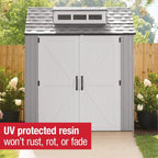 Rubbermaid Resin Outdoor Storage Shed With Floor, 7x7 ft, Gray