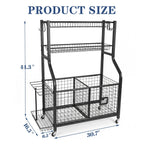 Garage Sports Equipment Storage Organizer, Steel, 36.2in x 16.5in x 44.3in - 2 Bins, 1 Basket, 1 Ball Rack