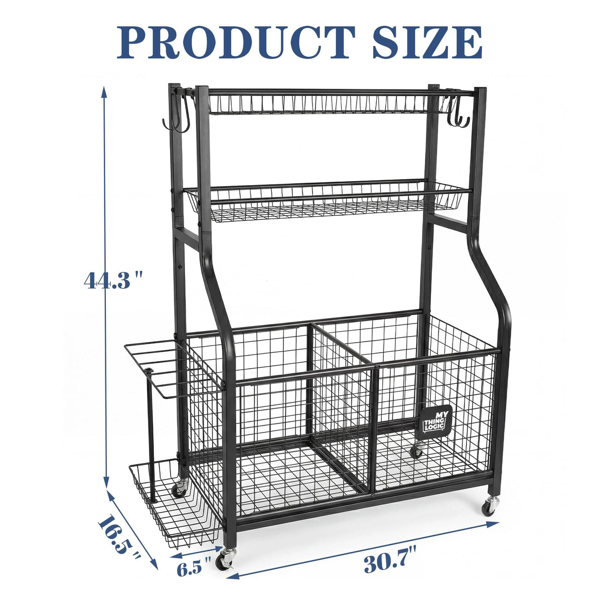 Garage Sports Equipment Storage Organizer, Steel, 36.2in x 16.5in x 44.3in - 2 Bins, 1 Basket, 1 Ball Rack