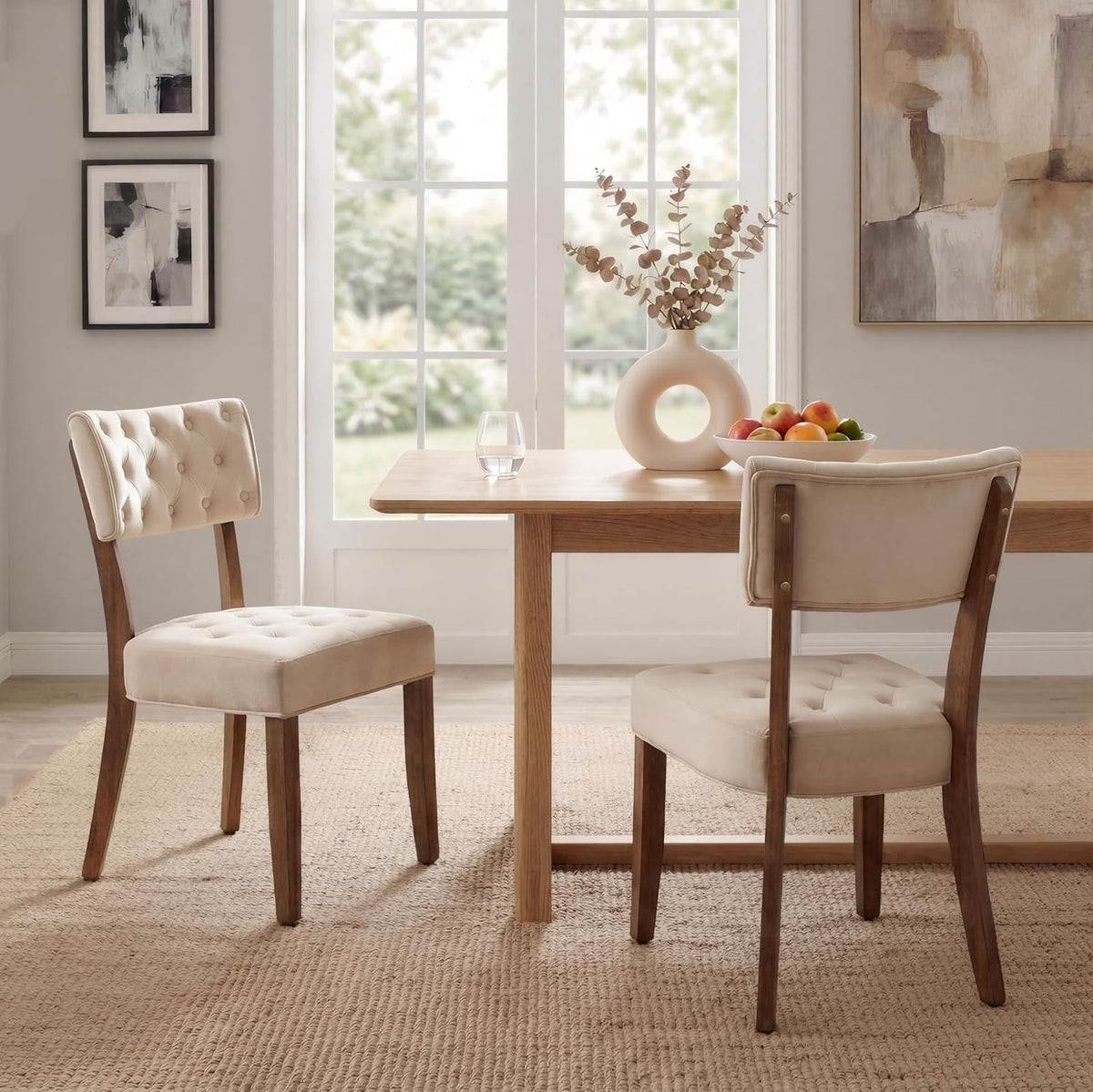 UVV Velvet Upholstered Wooden Dining Chairs, Set Of 4, Beige