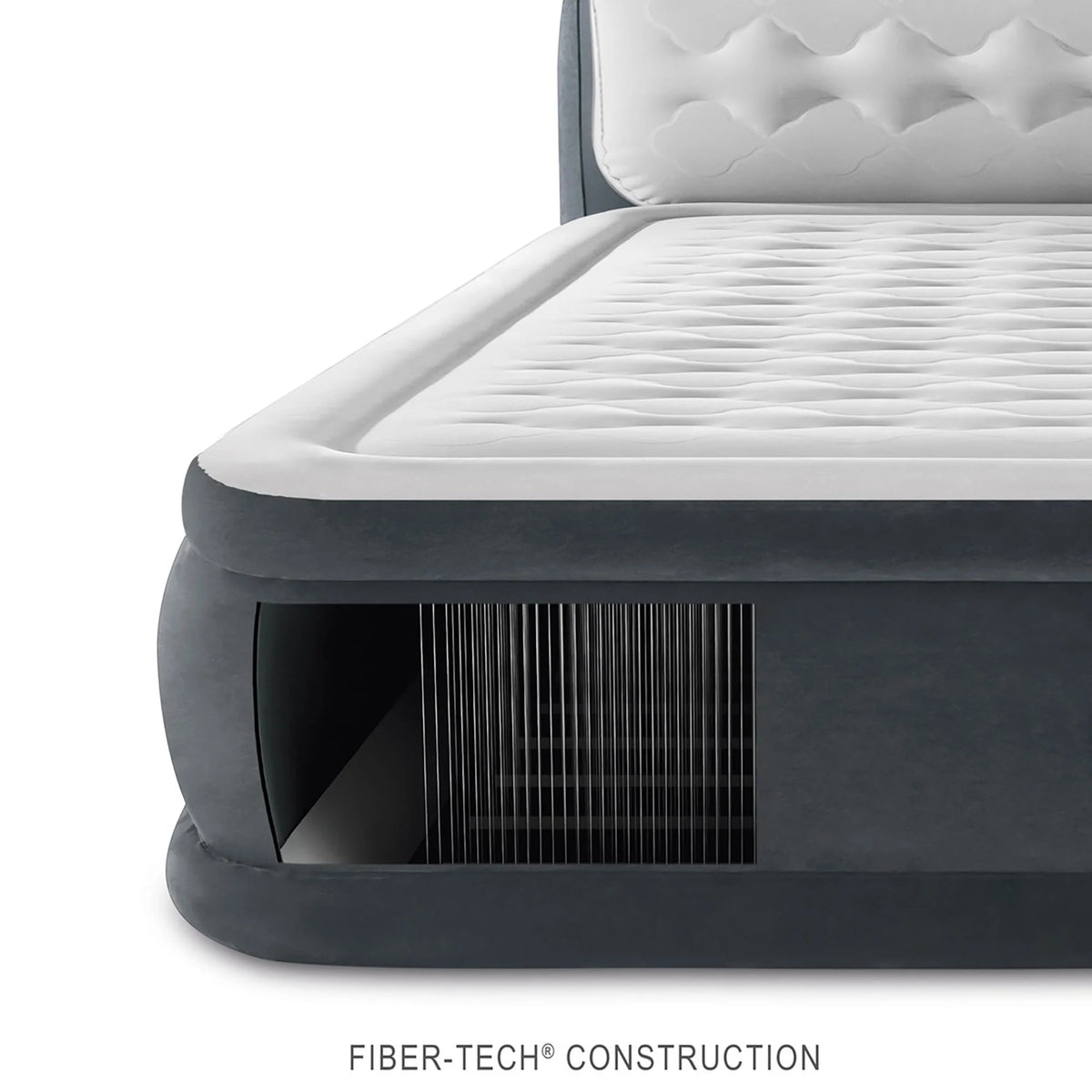Intex Dura-Beam Deluxe Ultra Plush Headboard Queen Airbed, Gray, 18in, Built-In Pump - 64447ED