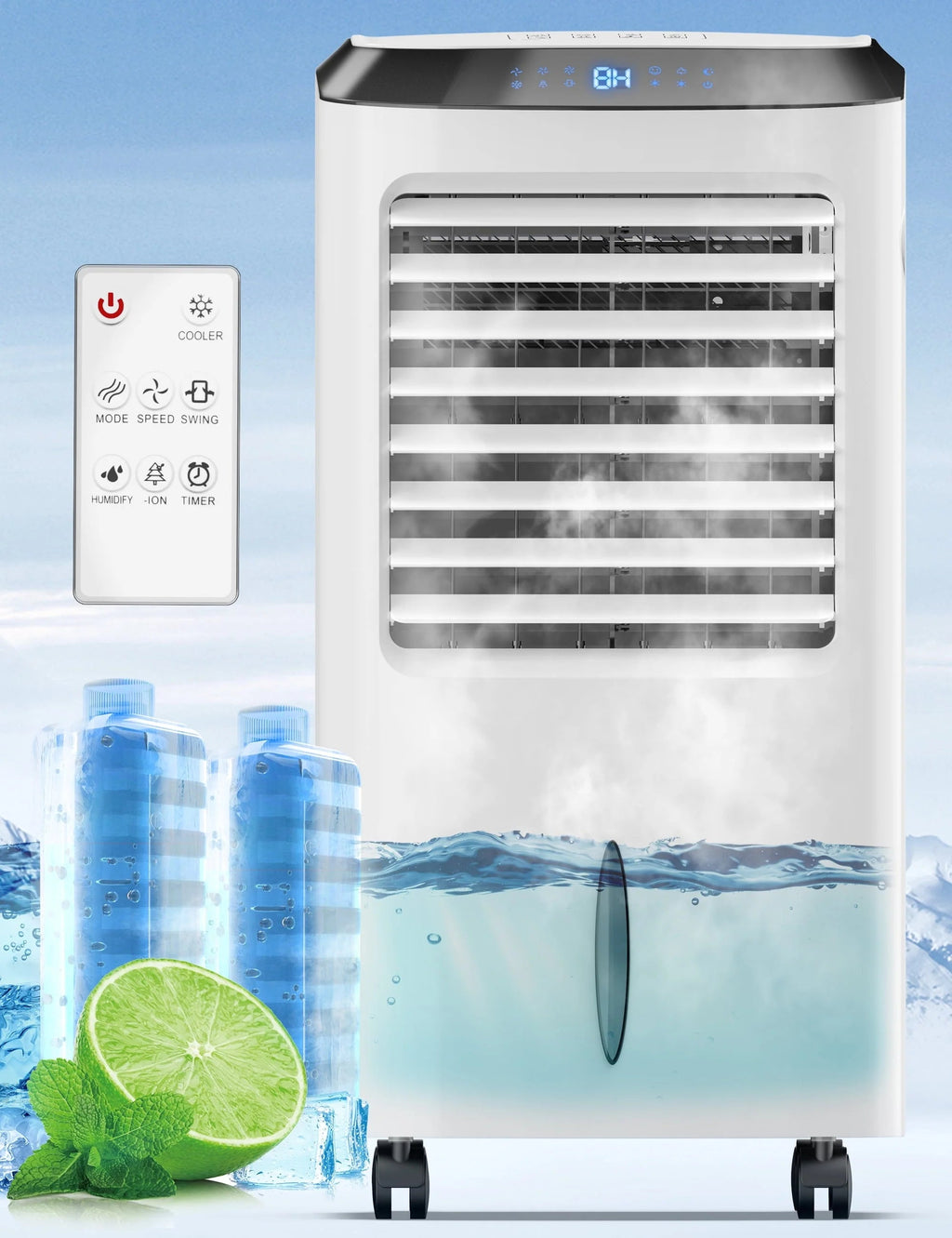 PARIS RH NE 4-in-1 Portable Evaporative Air Cooler, 2.6Gal, Remote Control