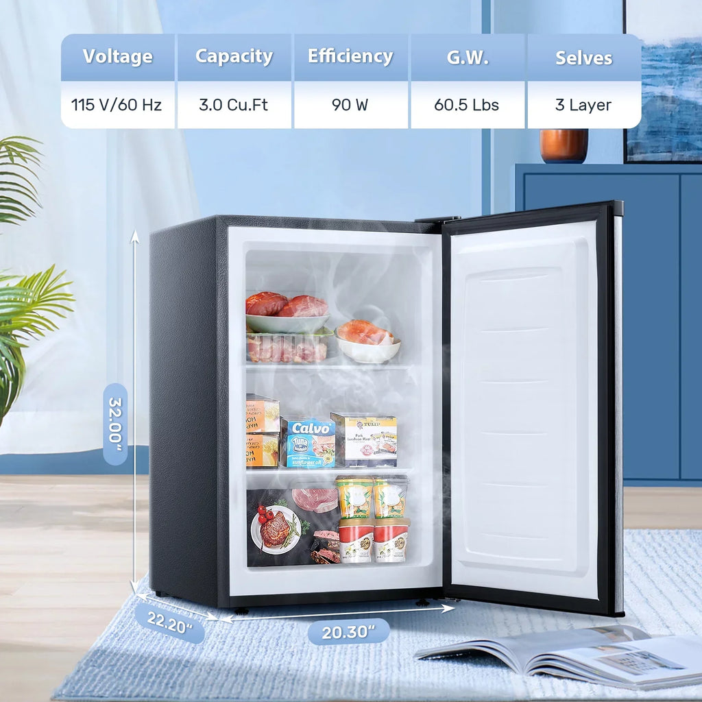 Auseo Countertop Mini Freezer, 3.0 Cu.ft, Silver