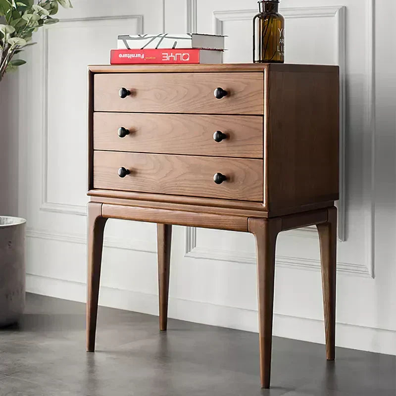 Walnut Ash Wood Chest Cabinet With 3 Drawers, 23.6 x 14.2 x 31.5 in