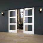 EightDoors 84 x 32 x 1-3/8 3-Lite Frosted Glass White Prefinished Solid Wood Core Interior Barn Door