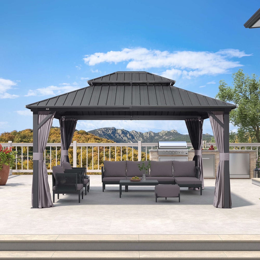 PURPLE LEAF Outdoor Hardtop Gazebo, 8' X 8', Galvanized Steel Double Roof, Aluminum Frame, Grey