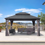 PURPLE LEAF Outdoor Hardtop Gazebo, 8' X 8', Galvanized Steel Double Roof, Aluminum Frame, Grey