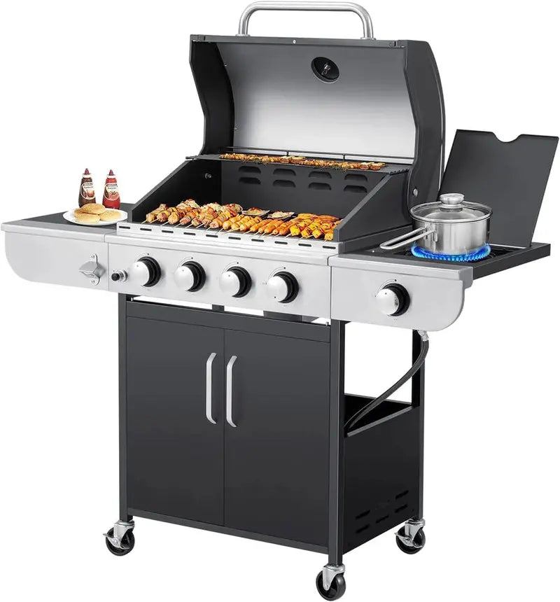 MELLCOM 4-Burner Propane Gas Grill, 44,000 BTU, Black - BBQ-4+1