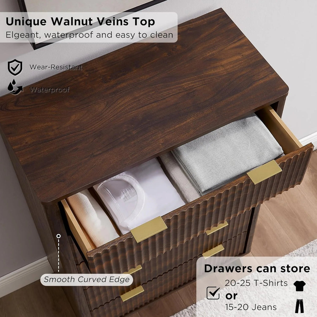OKD 6-Drawer Dresser With Faux Marble Top, Natural Oak, 16in D x 54in W x 32in H