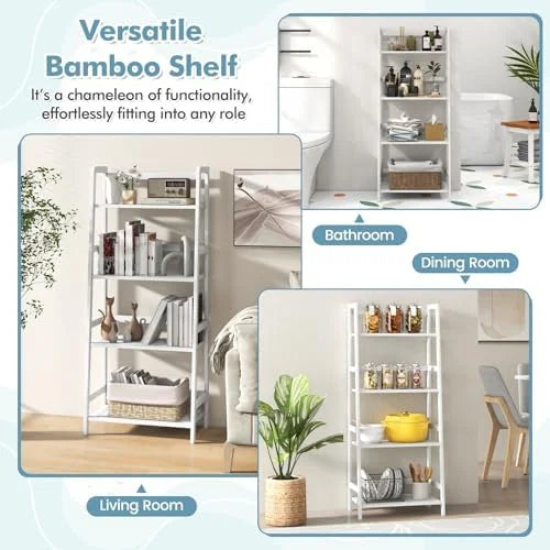 CDJXNLY 4 Tier Freestanding Open Ladder Bookshelf, White