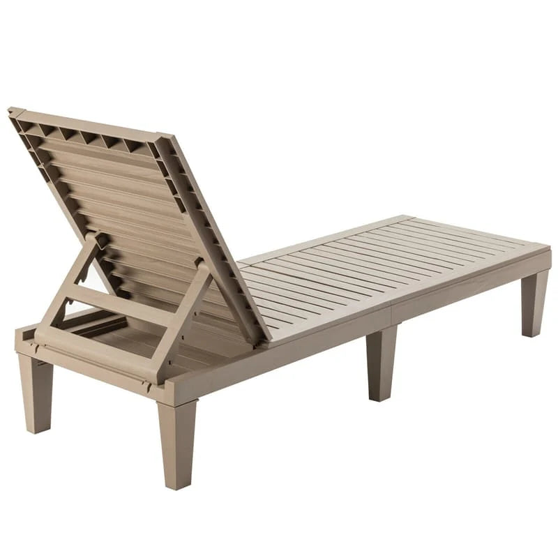 Outdoor Patio Chaise Lounge Chair Recliner - Adjustable 5 Positions, Wood Texture Design