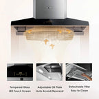 FOTILE Wall Mount Range Hood, 36 in. 1100 CFM, 2 LED Lights, Stainless Steel - Perimeter Vent Series