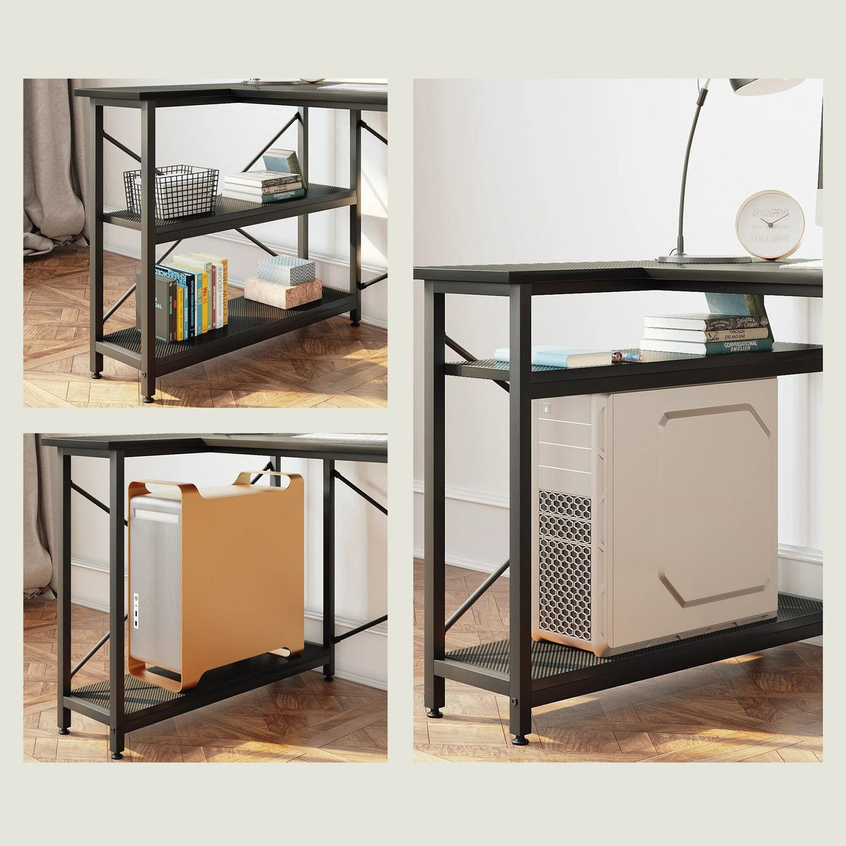 Small L-Shaped Computer Desk With Reversible Storage Shelves - 55-Inch / 47-Inch